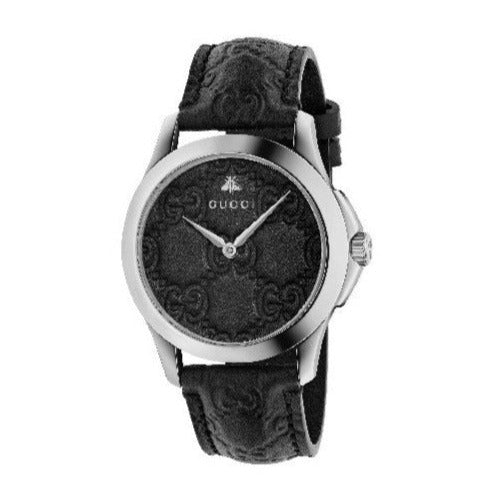 Gucci G Timeless Quartz Black Dial Black Leather Strap Watch For Men - YA1264031