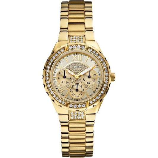 Guess Viva Diamonds Gold Dial Gold Steel Strap Watch for Women - W0111L2