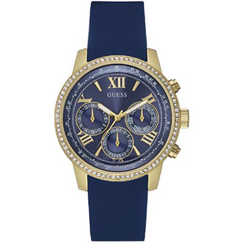 Guess Sunrise Blue Dial with Diamonds Blue Rubber Strap Watch For Women - W0616L2