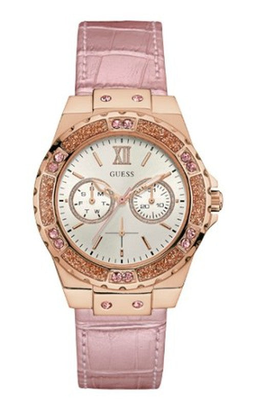 Guess Limelight Quartz Analog White Dial Pink Leather Strap Watch For Women - W0775l3