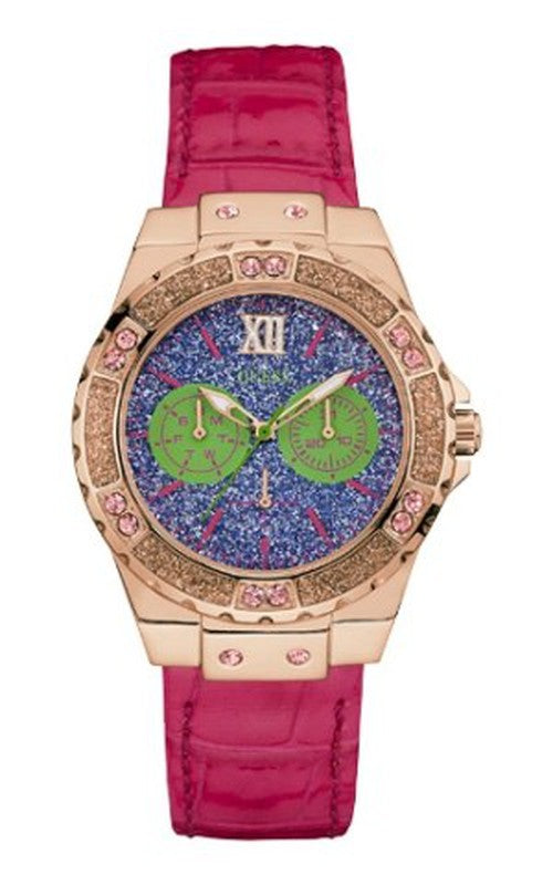 Guess Limelight Quartz Multicolor Dial Red Leather Strap Watch For Women - W0775L4