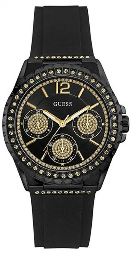 Guess Starlight Black Dial Black Rubber Strap Watch for Women - W0846L1