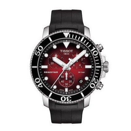 Tissot Seaster 1000 Chronograph Maroon Dial Black Rubber Strap Watch For Men - T120.417.17.421.00