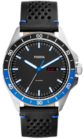 Fossil Sport 54 Day Date Black Dial Black Leather Strap Watch for Men - FS5321