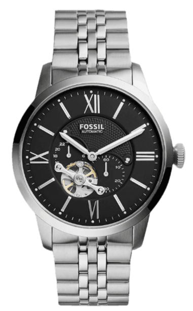 Fossil Townsman Automatic Black Dial Silver Steel Strap Watch for Men - ME3107