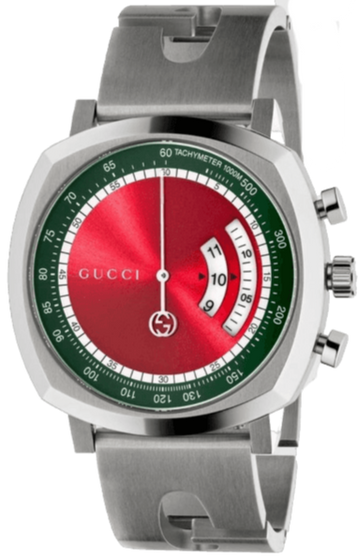 Gucci Grip Chronograph Red Dial Silver Steel Strap Watch For Men - YA157303