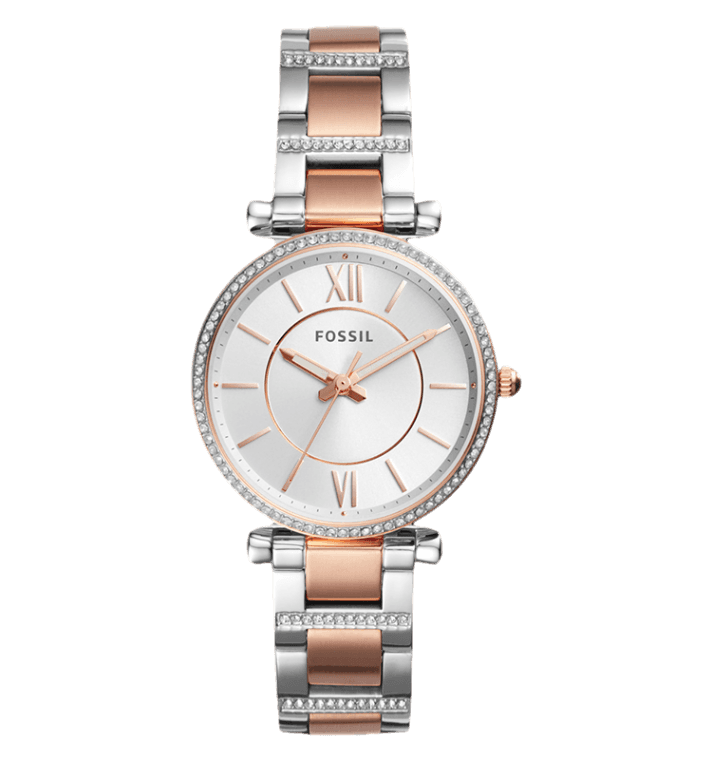 Fossil Carlie Silver Dial Two Tone Steel Strap Watch for Women - ES4342