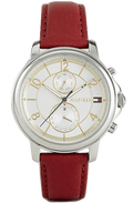 Tommy Hilfiger Claudia White Dial Red Leather Strap Watch for Women - 1781816