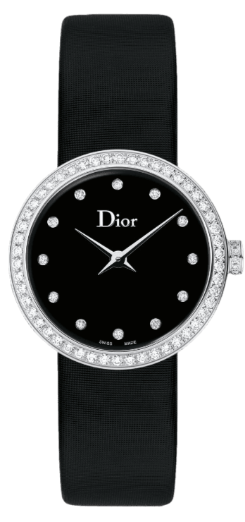 Dior La D De Dior Diamonds Black Dial Black Leather Strap Watch for Women - CD047111A004 0000