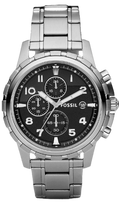 Fossil Dean Chronograph Black Dial Silver Steel Strap Watch for Men - FS4542