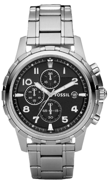 Fossil Dean Chronograph Black Dial Silver Steel Strap Watch for Men - FS4542