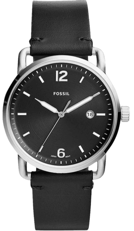 Fossil The Commuter Black Dial Black Leather Strap Watch for Men - FS5406