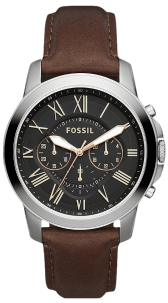 Fossil Grant Chronograph Black Dial Brown Leather Strap Watch for Men - FS4813