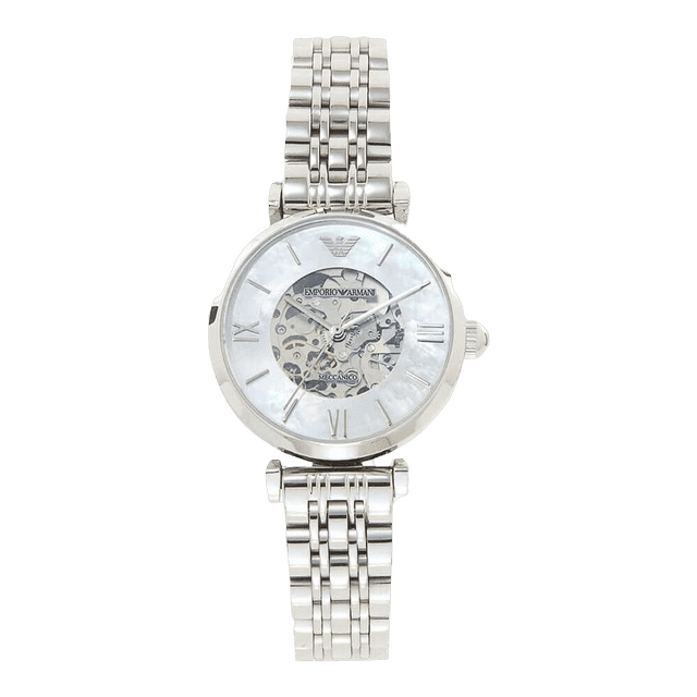 Emporio Armani Meccanico Mother of Pearl Dial Silver Steel Strap Watch For Women - AR1991