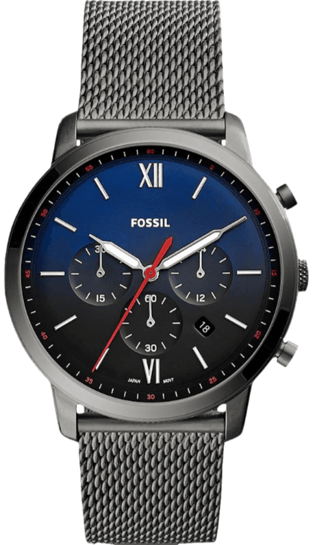 Fossil Neutra Chronograph Blue Dial Silver Mesh Bracelet Watch for Men - FS5383