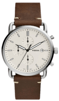 Fossil The Commuter Chronograph White Dial Brown Leather Strap Watch for Men - FS5402