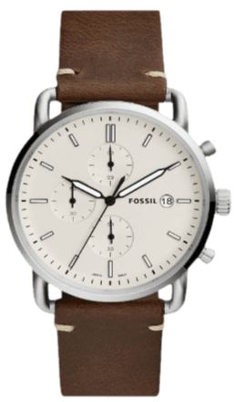 Fossil The Commuter Chronograph White Dial Brown Leather Strap Watch for Men - FS5402