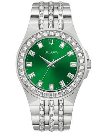 Bulova Phantom Classic Baguette Green Dial Silver Steel Strap Watch for Men - 96A253