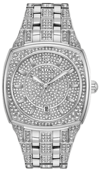 Bulova Phantom Swarovski Crystal Pave Silver Dial Silver Steel Strap Watch for Men - 98B296