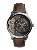 Fossil Townsman Automatic Black Dial Brown Leather Strap Watch for Men -  ME1163