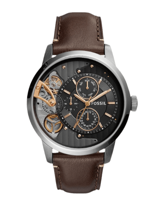 Fossil Townsman Automatic Black Dial Brown Leather Strap Watch for Men -  ME1163