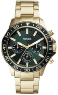 Fossil Bannon Multifunction Chronograph Green Dial Gold Steel Strap Watch for Men - BQ2493