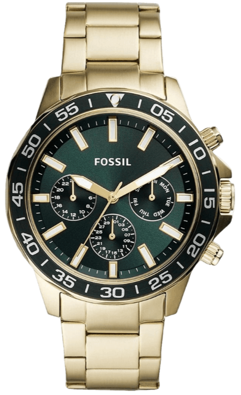 Fossil Bannon Multifunction Chronograph Green Dial Gold Steel Strap Watch for Men - BQ2493