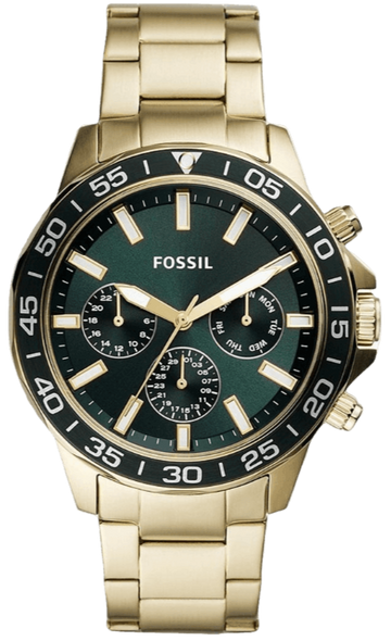 Fossil Bannon Multifunction Chronograph Green Dial Gold Steel Strap Watch for Men - BQ2493