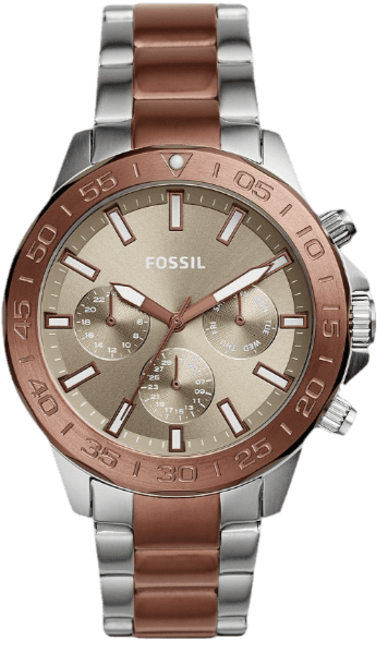 Fossil Bannon Multifunction Brown Dial Two Tone Steel Strap Watch for Men - BQ2502