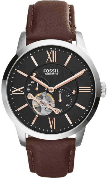 Fossil Townsman Automatic Black Dial Brown Leather Strap Watch for Men - ME3061