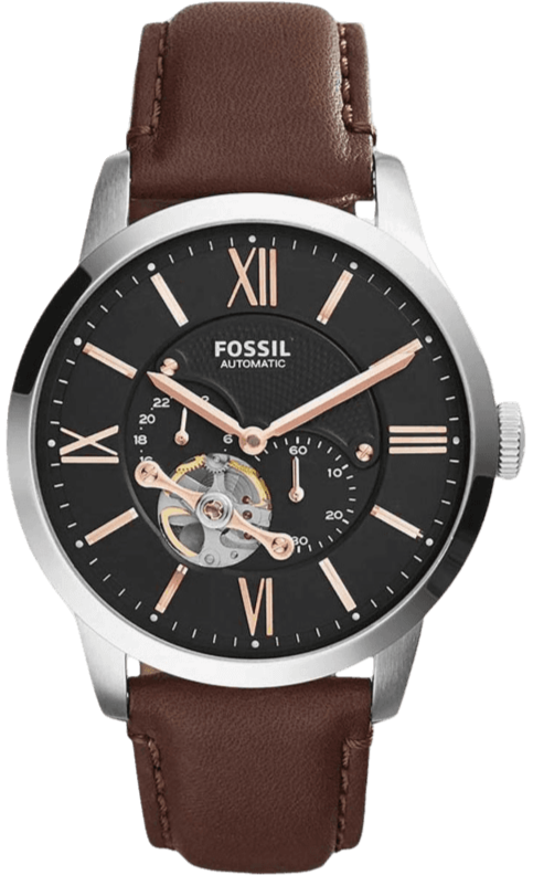 Fossil Townsman Automatic Black Dial Brown Leather Strap Watch for Men - ME3061