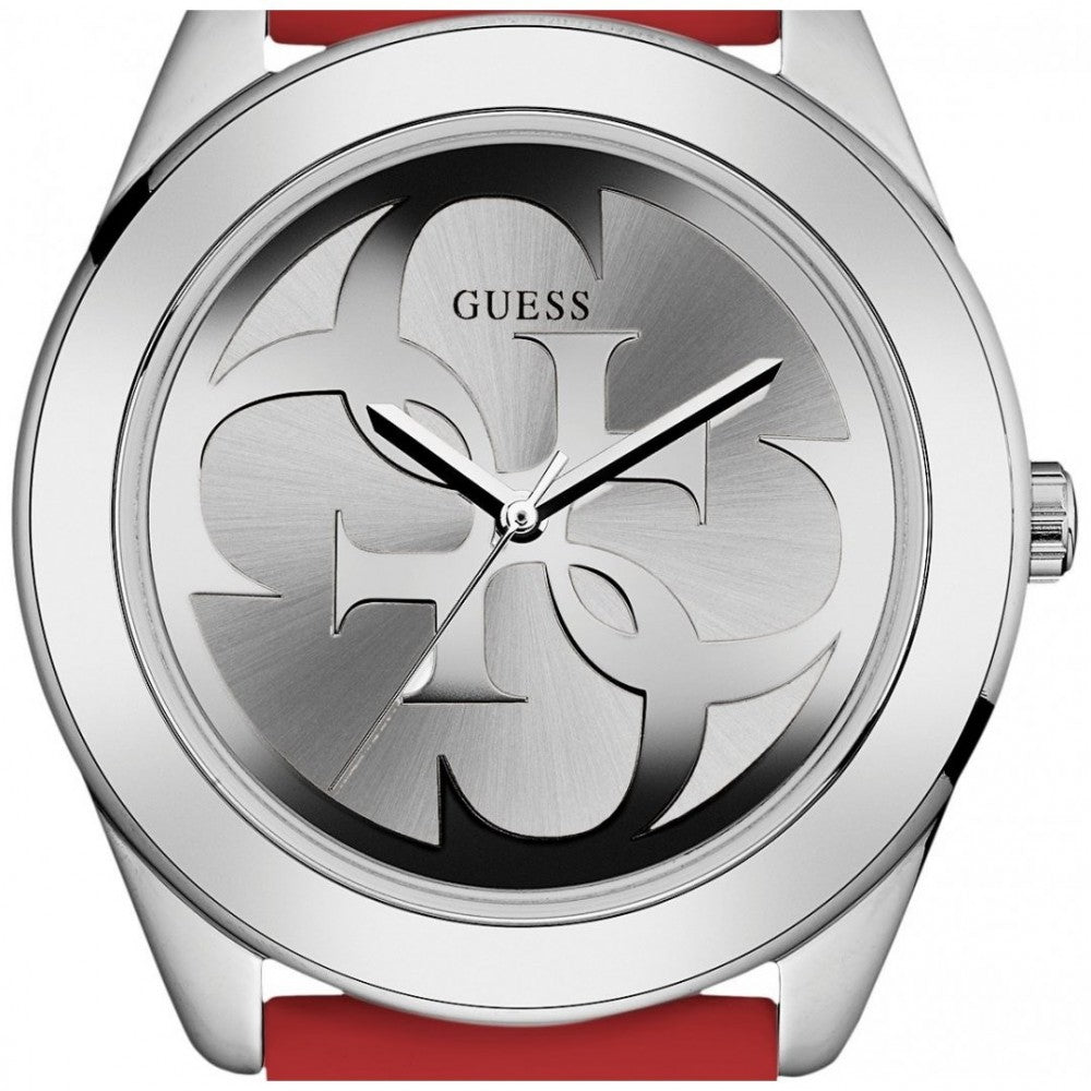 Guess G-Twist Silver Dial Red Rubber Strap Watch for Women - W0911L9