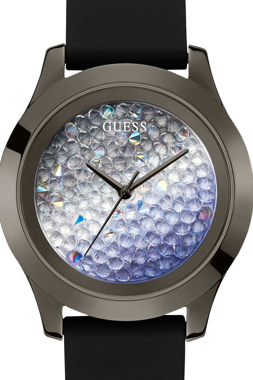 Guess Crush Crystals Silver Dial Black Rubber Strap Watch for Women - W1223L4