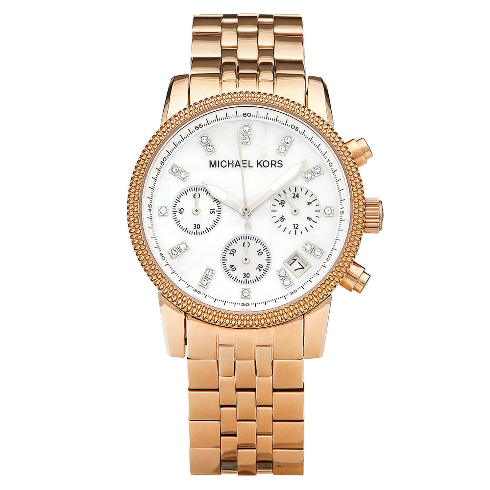 Michael Kors Damen White Dial Rose Gold Steel Strap Watch for Women - MK5026