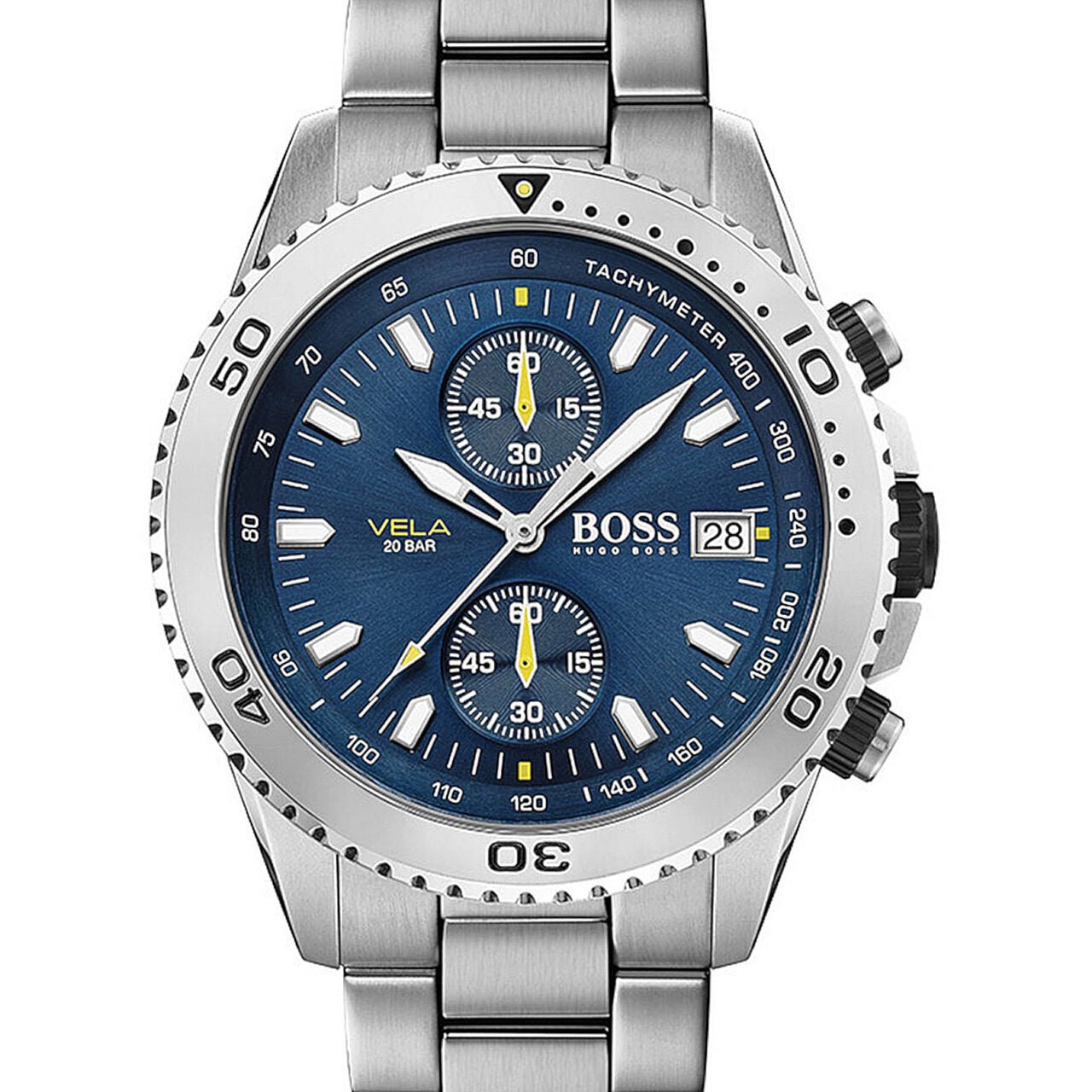 Hugo Boss Vela Diver Chronograph Blue Dial Silver Steel Strap Watch for Men - 1513775