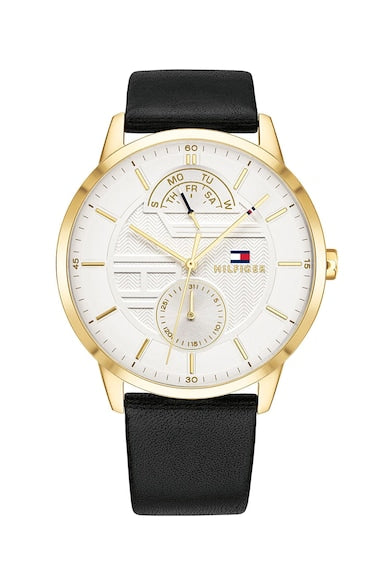 Tommy Hilfiger Hunter White Dial Black Leather Strap Watch for Men - 1791606