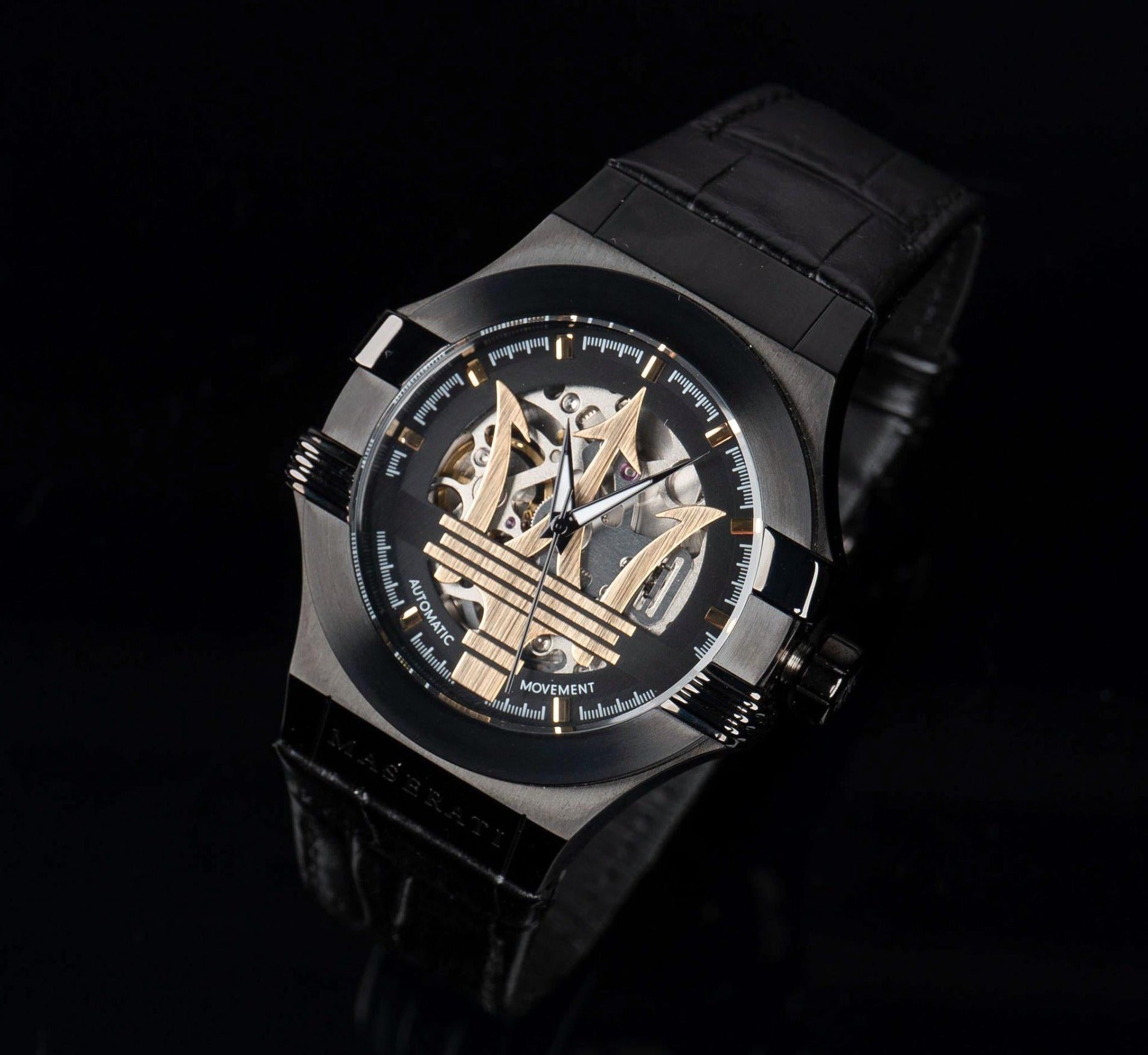 Maserati Potenza 42mm Automatic Black Dial Black Leather Strap Watch For Men - R8821108036