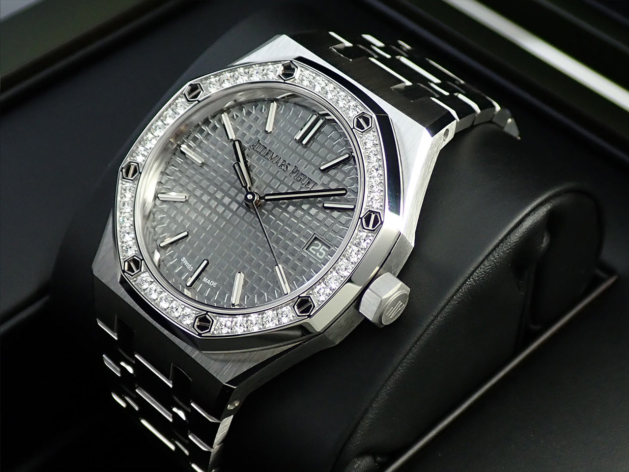 Audemars Piguet Royal Oak 50th Anniversary Diamonds Grey Dial Silver Steel Strap Watch for Men - 15551ST.ZZ.1356ST.03