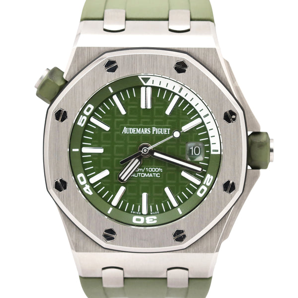 Audemars Piguet Royal Oak Offshore Diver Green Dial Green Rubber Strap Watch for Men - 15710ST.OO.A052CA.01