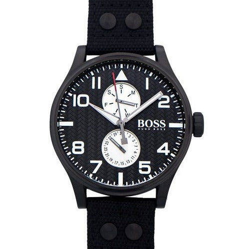 Hugo Boss Aeroliner Maxx Quartz Black Dial Black Nylon Strap Watch For Men - HB1513086