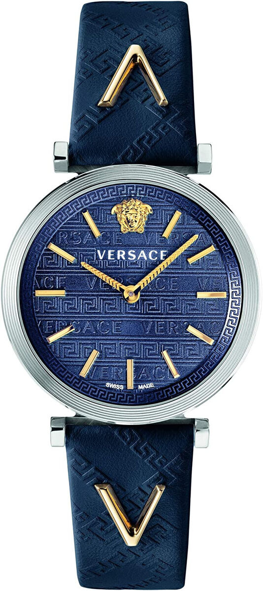 Versace V-Twist Quartz Blue Dial Blue Leather Strap Watch for Women - VELS00119