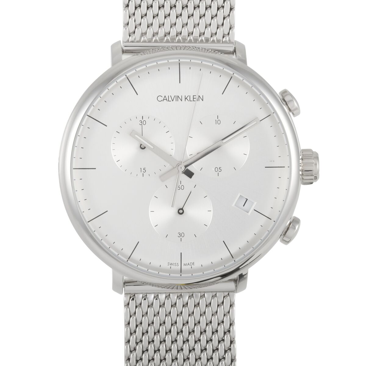 Calvin Klein High Noon Chronograph Silver Dial Silver Mesh Bracelet Watch for Men - K8M27126