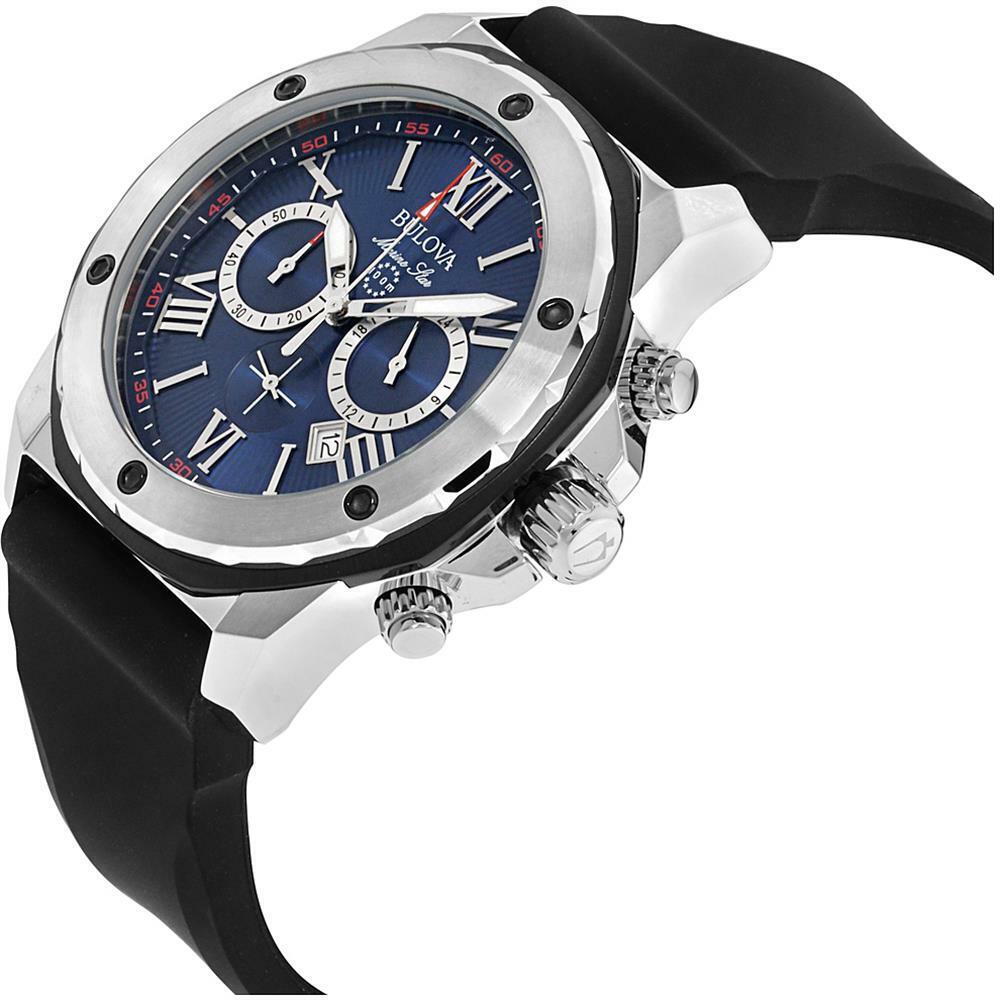 Bulova Marine Star Blue Dial Black Silicone Strap Watch for Men - 98B258