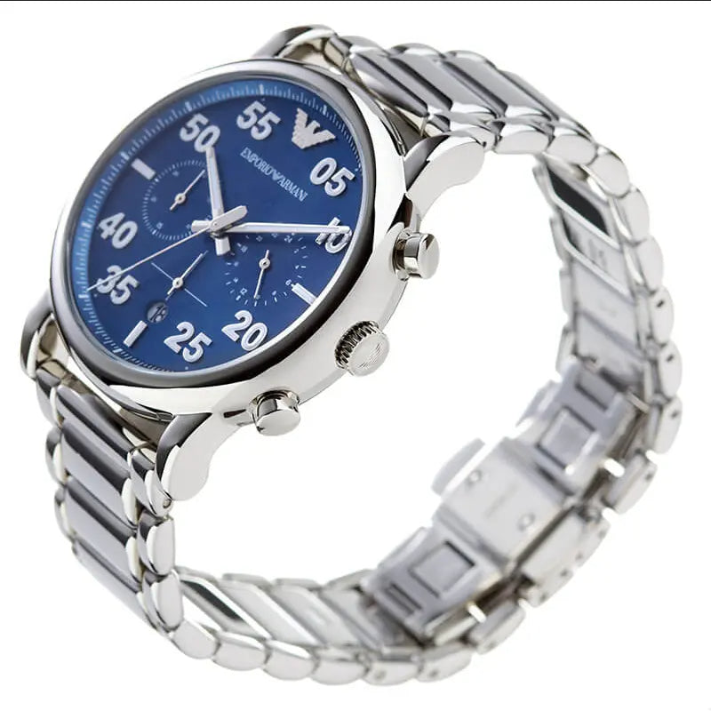 Emporio Armani Luigi Chronograph Blue Dial Silver Steel Strap Watch For Men - AR11132