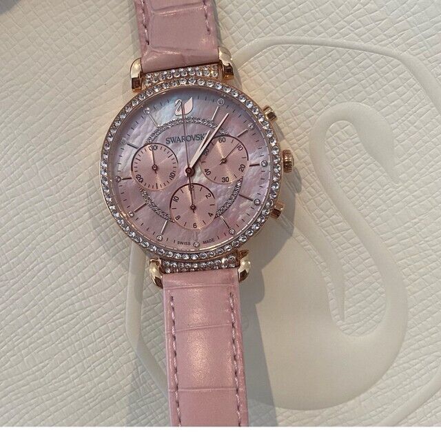 Swarovski Passage Chrono Pink Dial Pink Leather Strap Watch for Women - 5580352