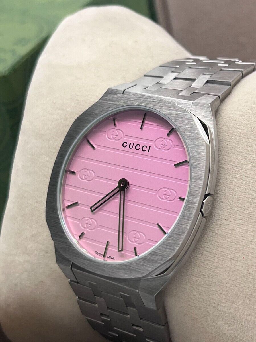 Gucci 25H Quartz Pink Dial Silver Steel Strap Watch for Women - YA163410