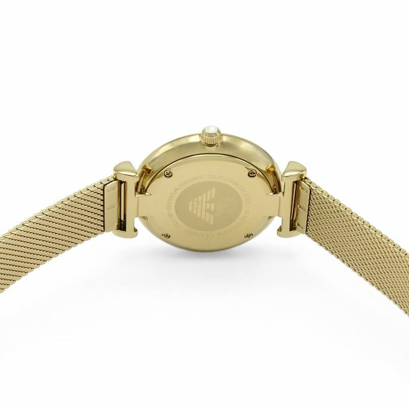 Emporio Armani Gianni T Bar Mother of Pearl Dial Gold Mesh Bracelet Watch For Women - AR11321