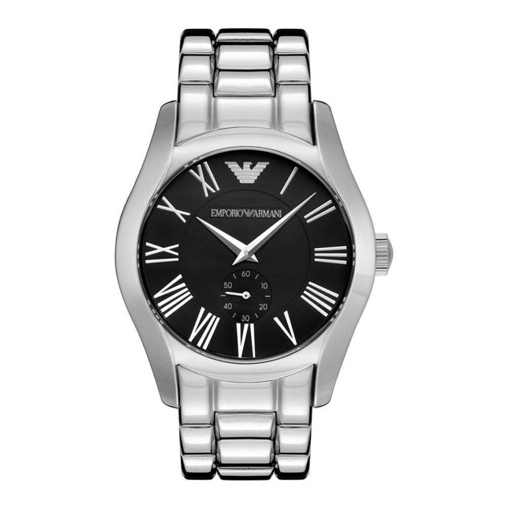 Emporio Armani Valente Black Dial Silver Steel Strap Watch For Men - AR0680