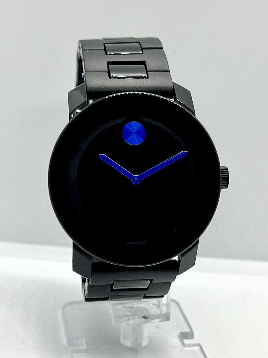 Movado Bold TR90 Black Dial Black Leather Strap Watch For Men - 3600307