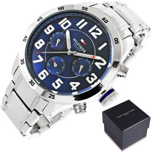 Tommy Hilfiger Trent Quartz Blue Dial Silver Steel Strap Watch for Men - 1791053